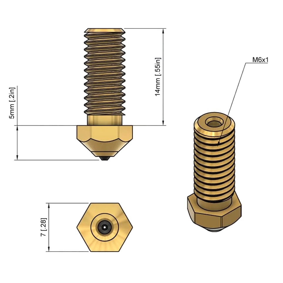 3D Printer Nozzle 0.4mm Ruby Hardened Abrasion-Resistant Copper - Compatible