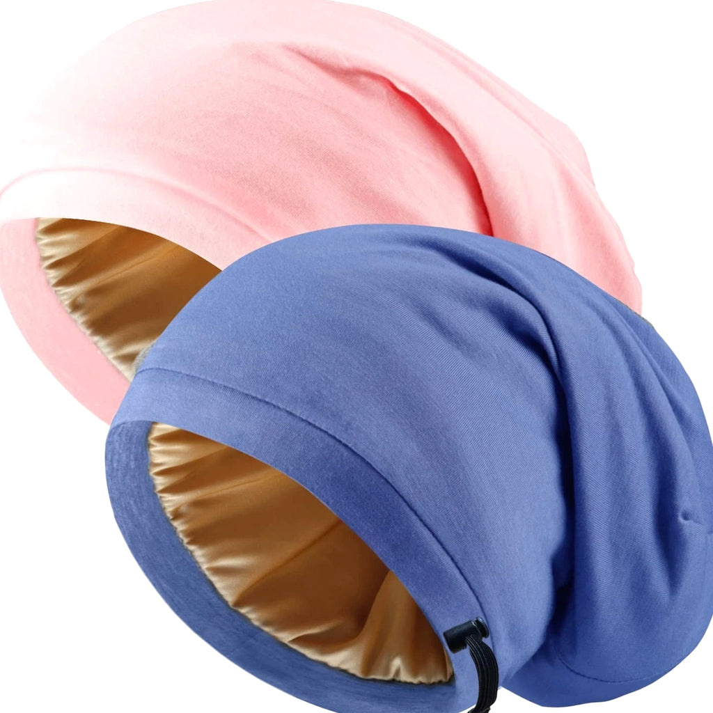 NICPOO Silk Satin Bonnet Hair Wrap for Sleeping, 2 Pcs, Medium - Blue & Pink