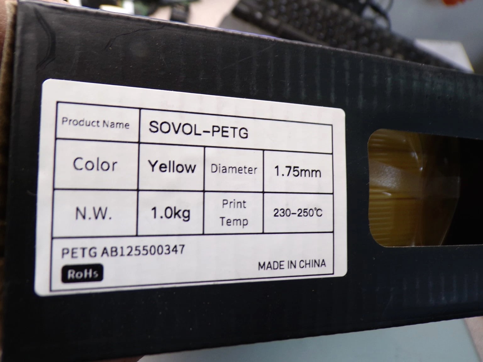 Box of 10 - Sovol PETG 3D Filament 1KG 1.75mm Yellow #2888