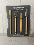 Better Homes & Gardens Terrarium Tool Set Wood Metal Rake Shovel Brush Tweezers