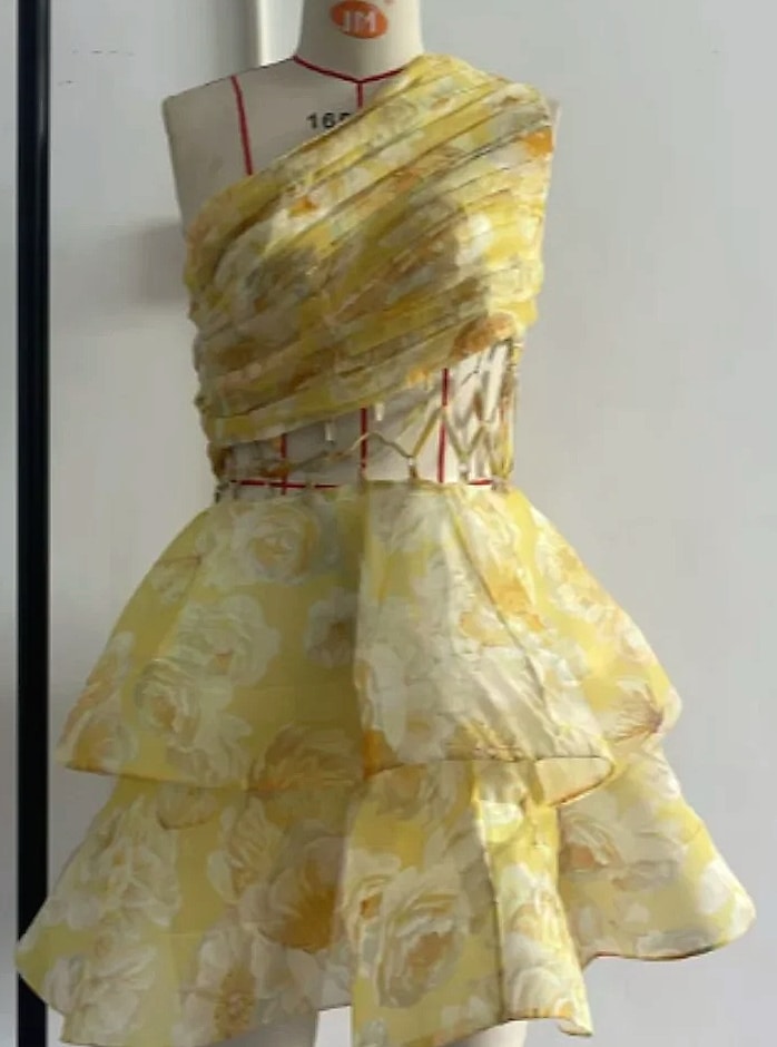 Chic Floral Printed Mini Dress Backless Sleeveless Hem Stacking Dresses Sweet A Line Vestidos 2025 New Lady Party Club Clothing