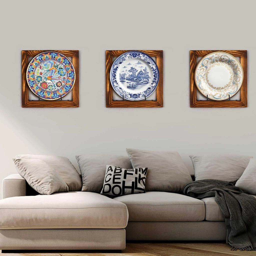 Yalikop 2 Set Plate Hangers, Wall Mounted Wooden Plate Display Holders, Rusti...