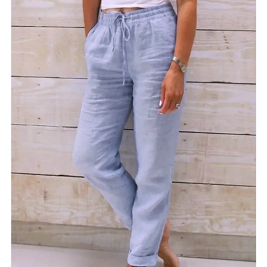 BAVFD Women's Cotton Linen Casual Pants Elastic Waist