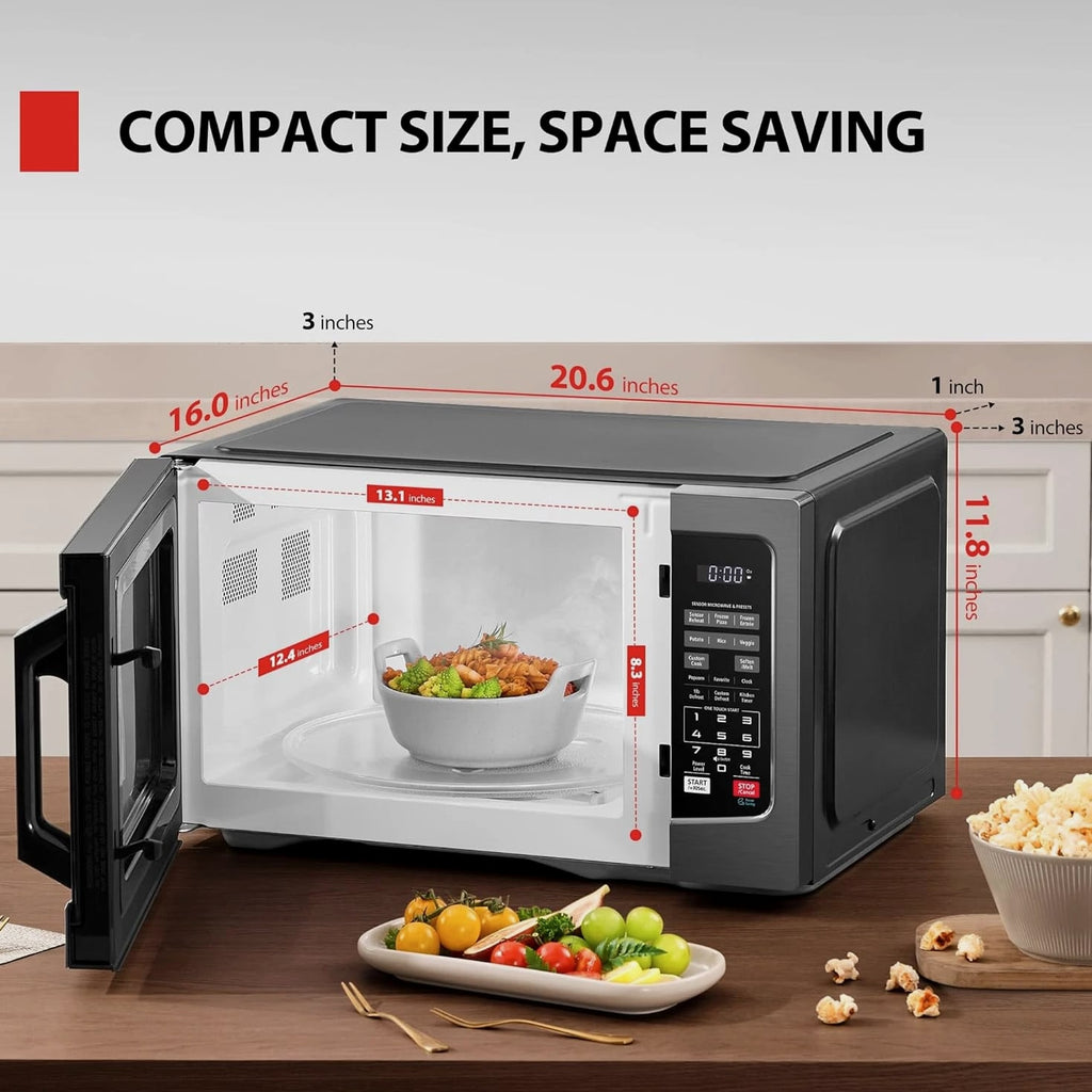 1.2 Cu Ft 1000 Watt Countertop Microwaves Ovens Smart Humidity Sensor 10 Levels