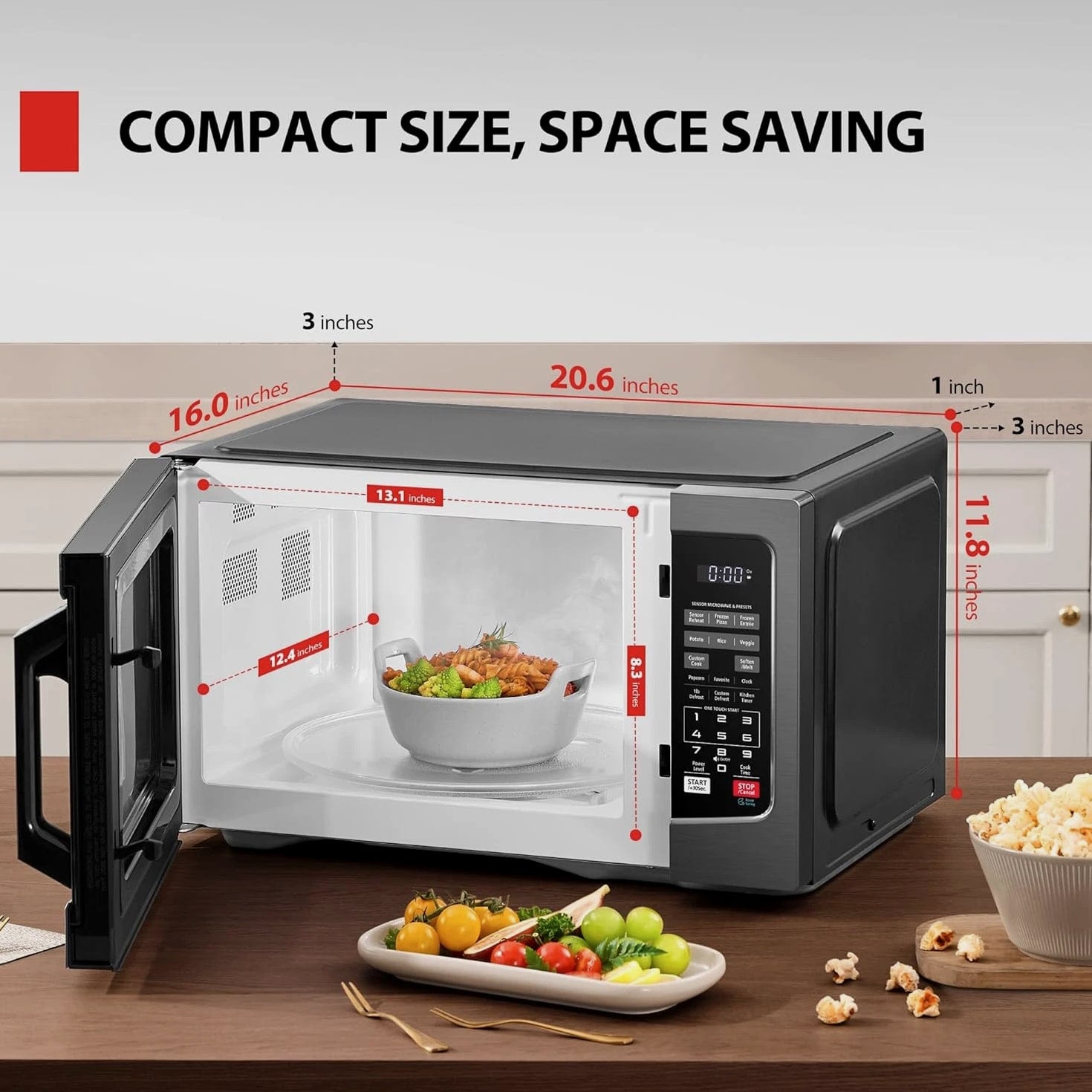 1.2 Cu Ft 1000 Watt Countertop Microwaves Ovens Smart Humidity Sensor 10 Levels