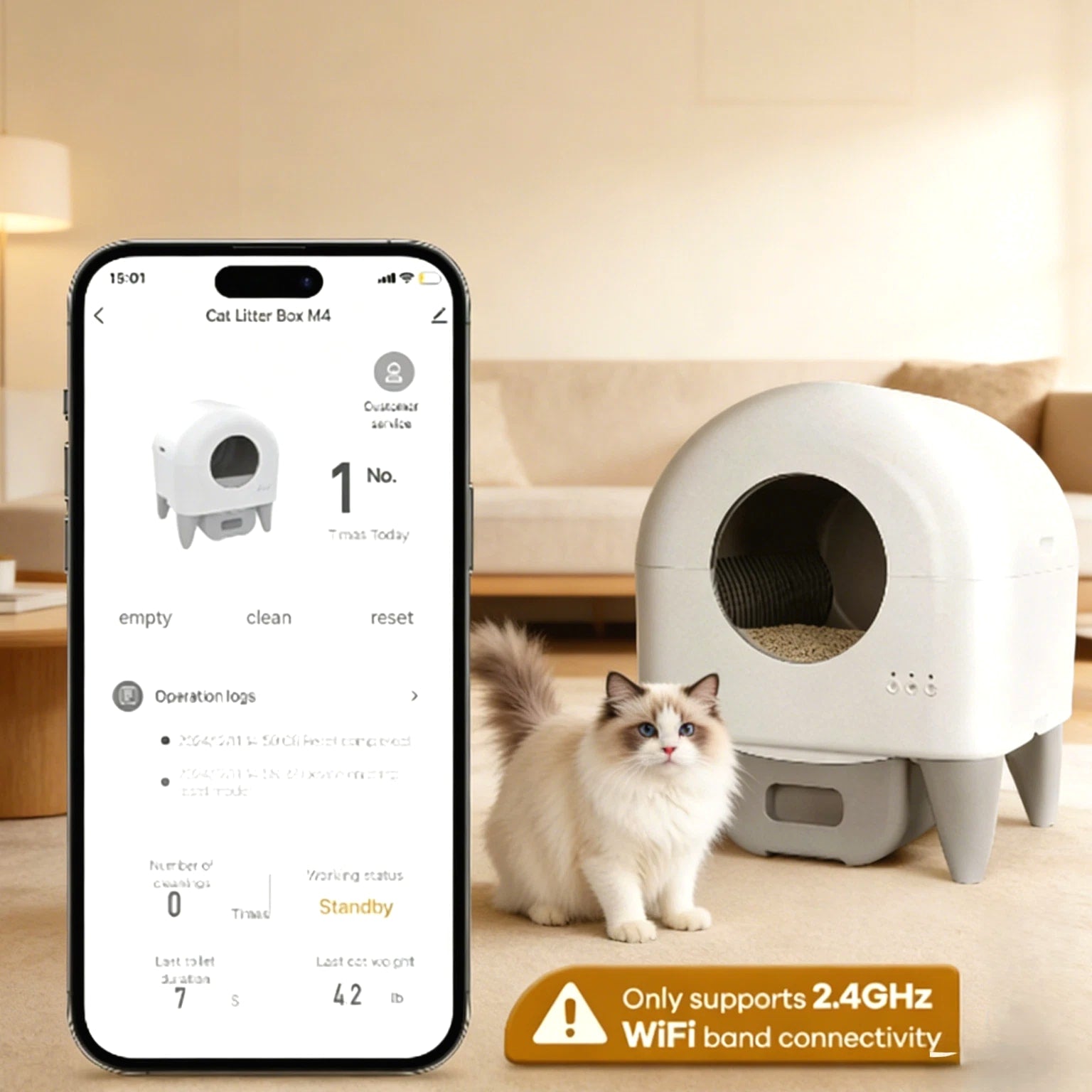 Used 95L Automatic Cat Litter Box, APP Control, Odor Control, Safety Sensor