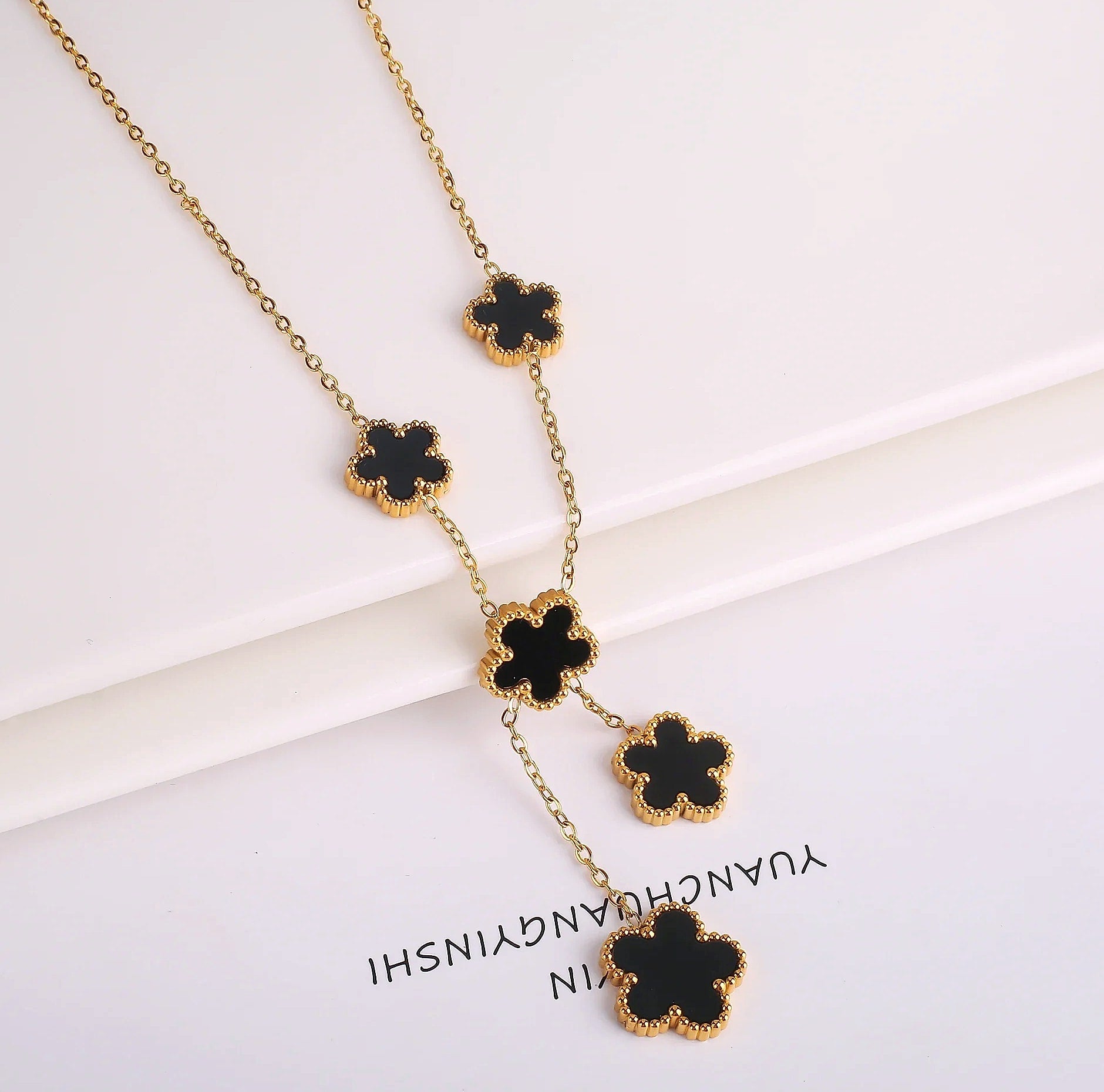 Stainless Steel Five Leaf Clover Flower Adjustable Bracelet