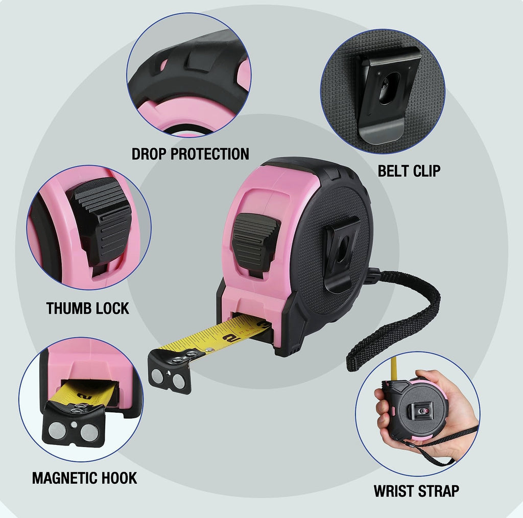 WORKPRO 25FT Pink Tape Measure with Magnetic Hook