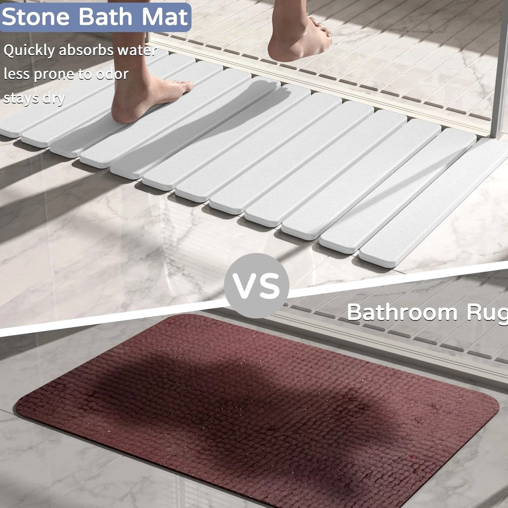 Large Stone Bath Mat 31.5 x 19.7in, Quick Dry Diatomaceous Earth Mats for Bat...
