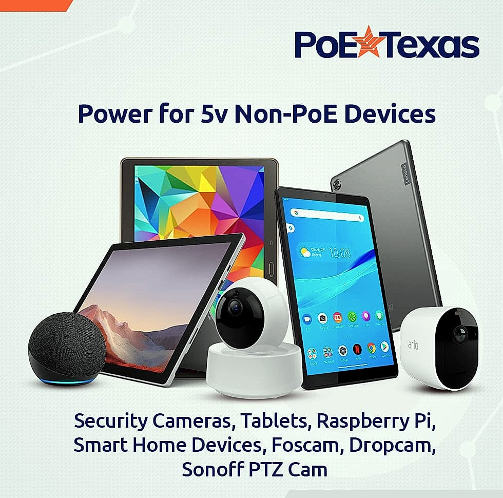 PoE Texas 802.3af Power Over Ethernet PoE Splitter with 5 Volts 10 Watts Output - for 5V Non-PoE Security Camera and Devices Like Foscam, Sonoff, Tablet, USB, Dropcam, Raspberry Pi and Others