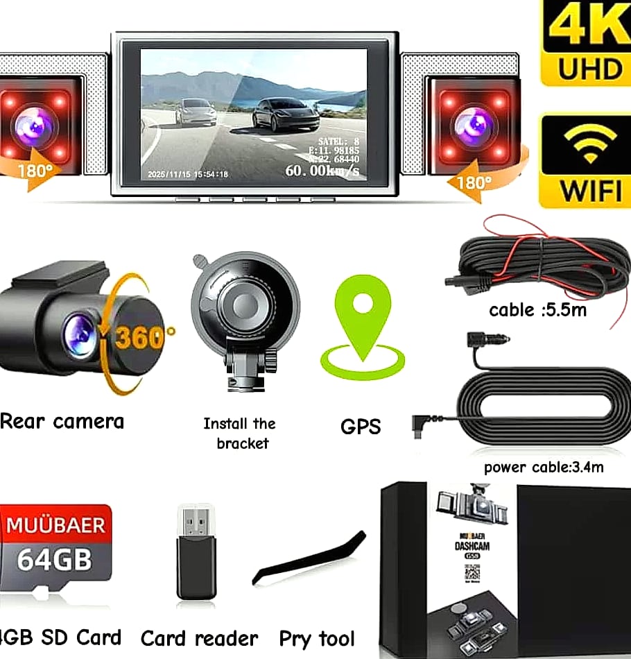 MUÜBAER G58-1 4K Dash Cam 4-Channel with GPS
