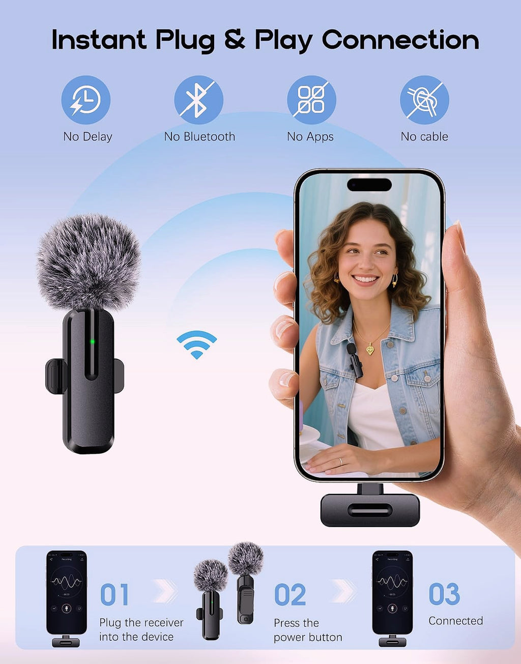 ZOPPLM Wireless Lavalier Microphone 2 Pack for iPhone Android