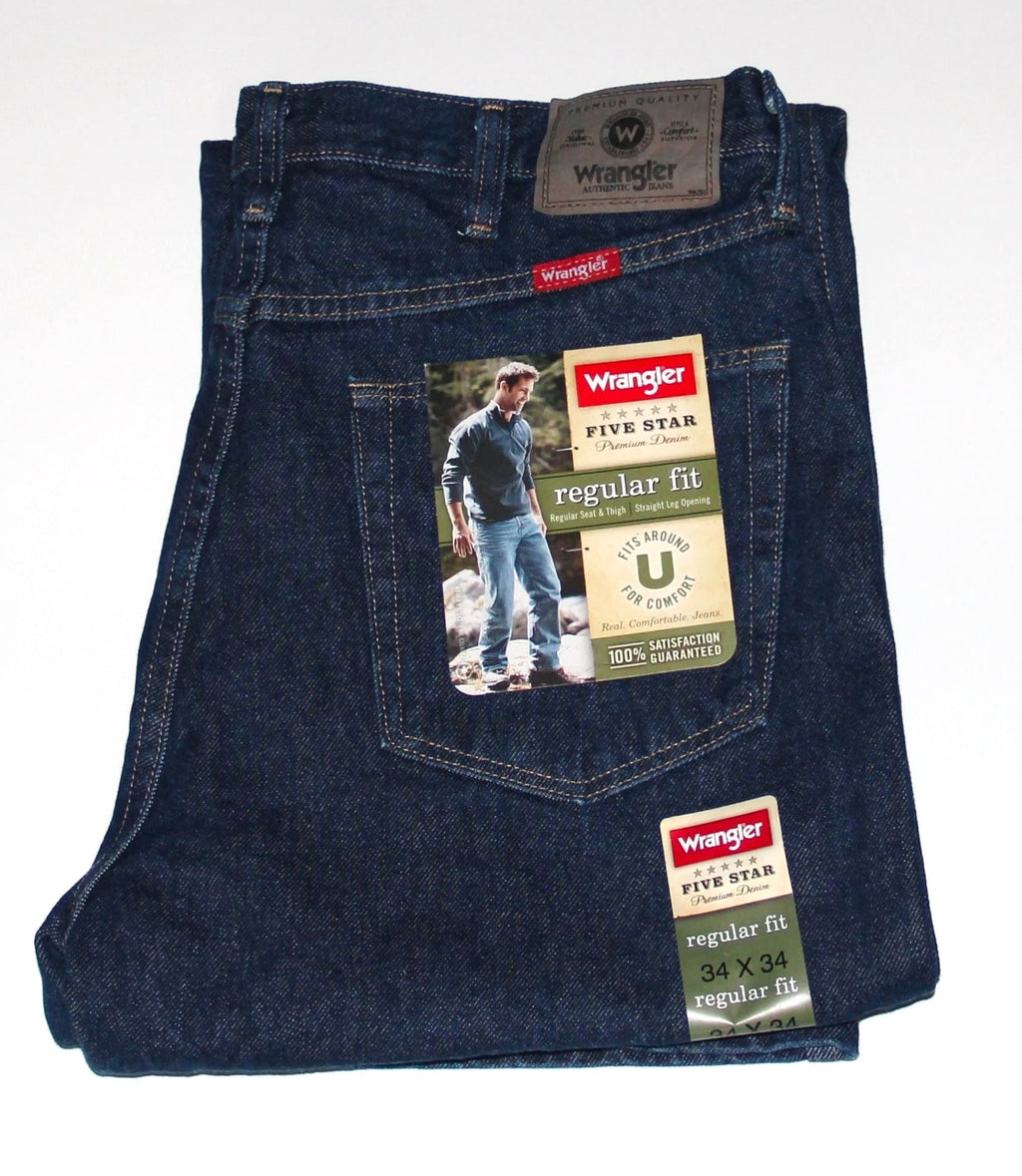 New Wrangler Five Star Regular Fit Jeans Men’s Sizes Five Colors 100% Cotton