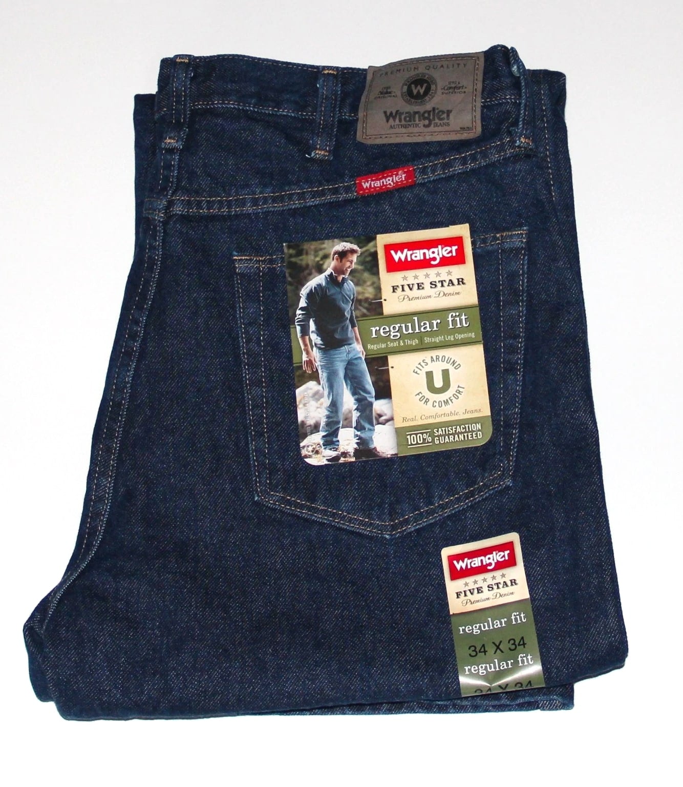 New Wrangler Five Star Regular Fit Jeans Men’s Sizes Five Colors 100% Cotton