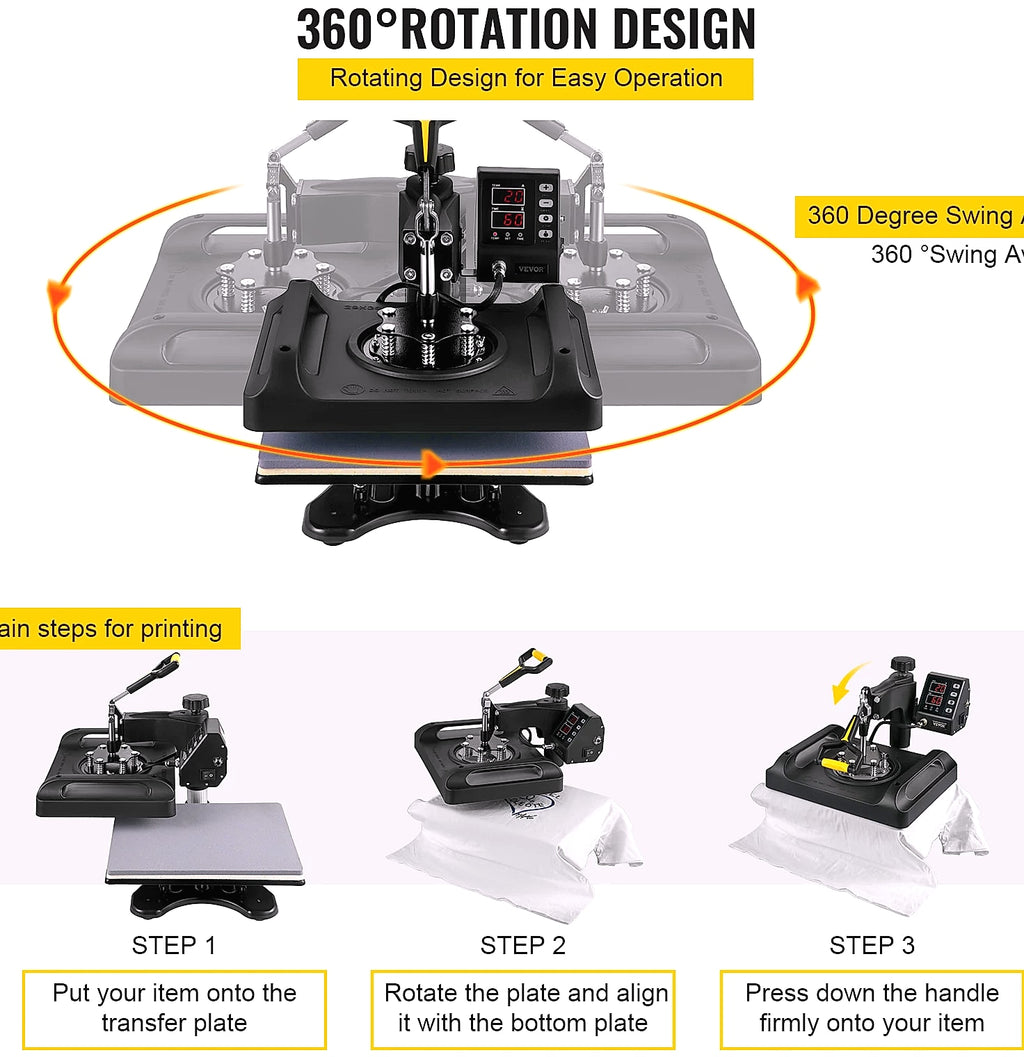 SucceBuy 30x38cm 8-in-1 Heat Press Machine with 360 Rotation
