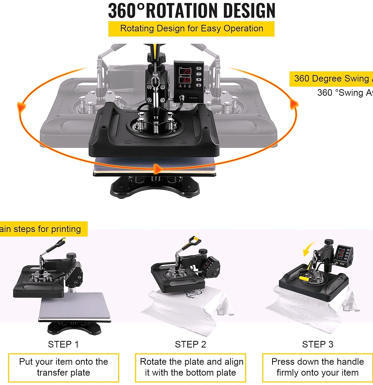 SucceBuy 30x38cm 8-in-1 Heat Press Machine with 360 Rotation