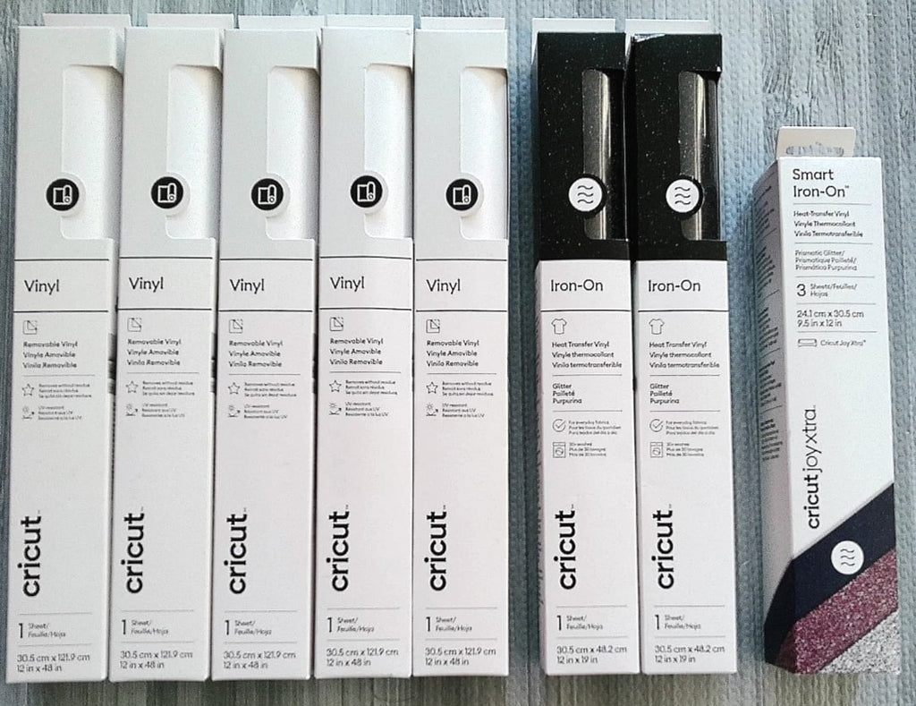 LOT of 5 Cricut White Vinyl Sheets and 3 Iron On Transfer Sheets