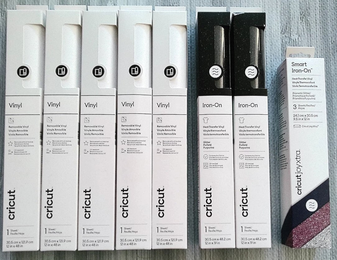LOT of 5 Cricut White Vinyl Sheets and 3 Iron On Transfer Sheets
