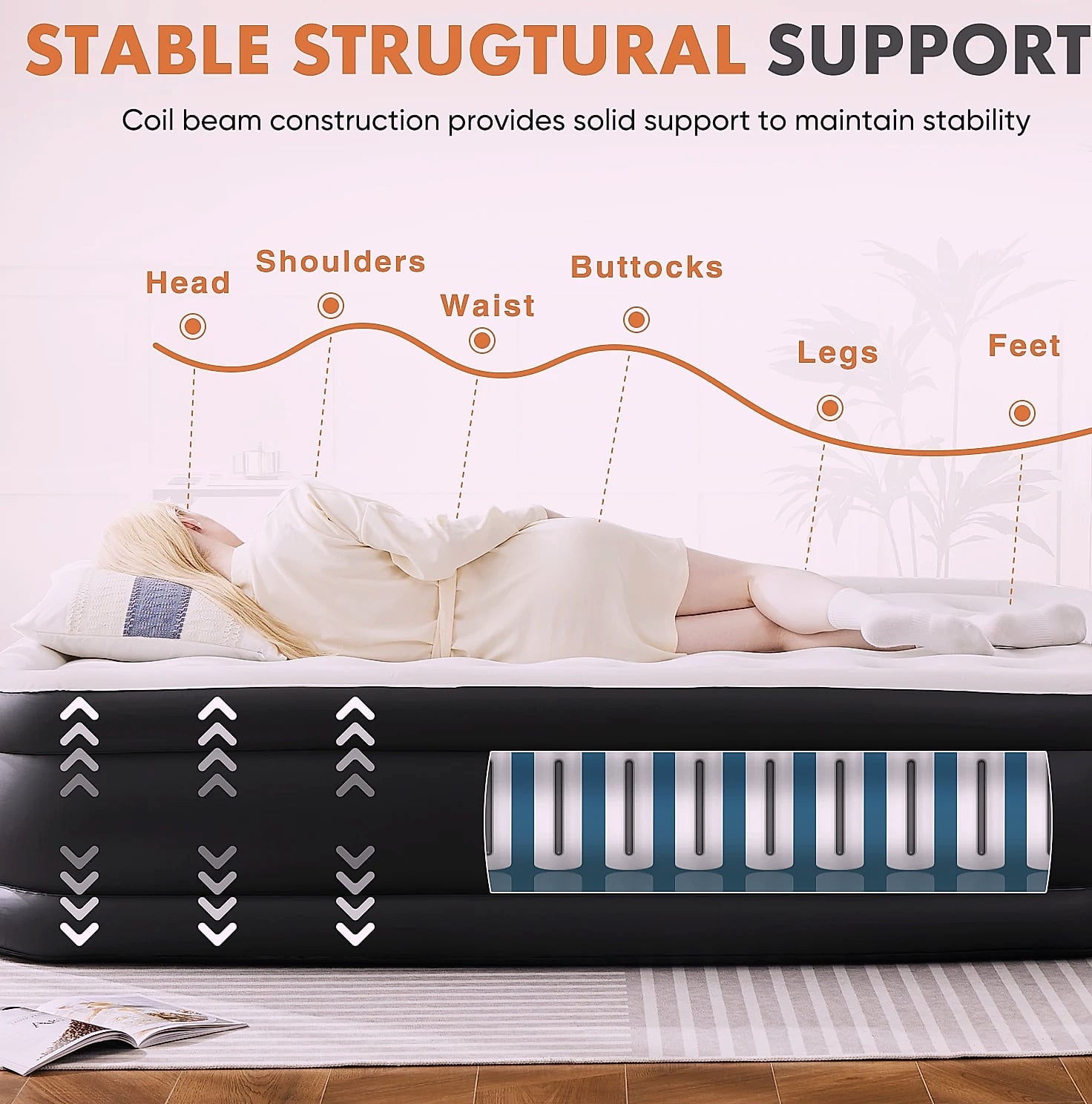 JHK Queen Twin Size Air Mattress Double Height 660 lbs