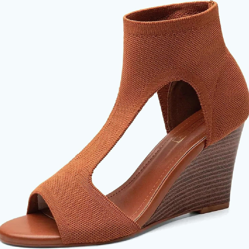 NEWBELLA Women's Knit Wedge Sandal Peep-Toe Slip-On