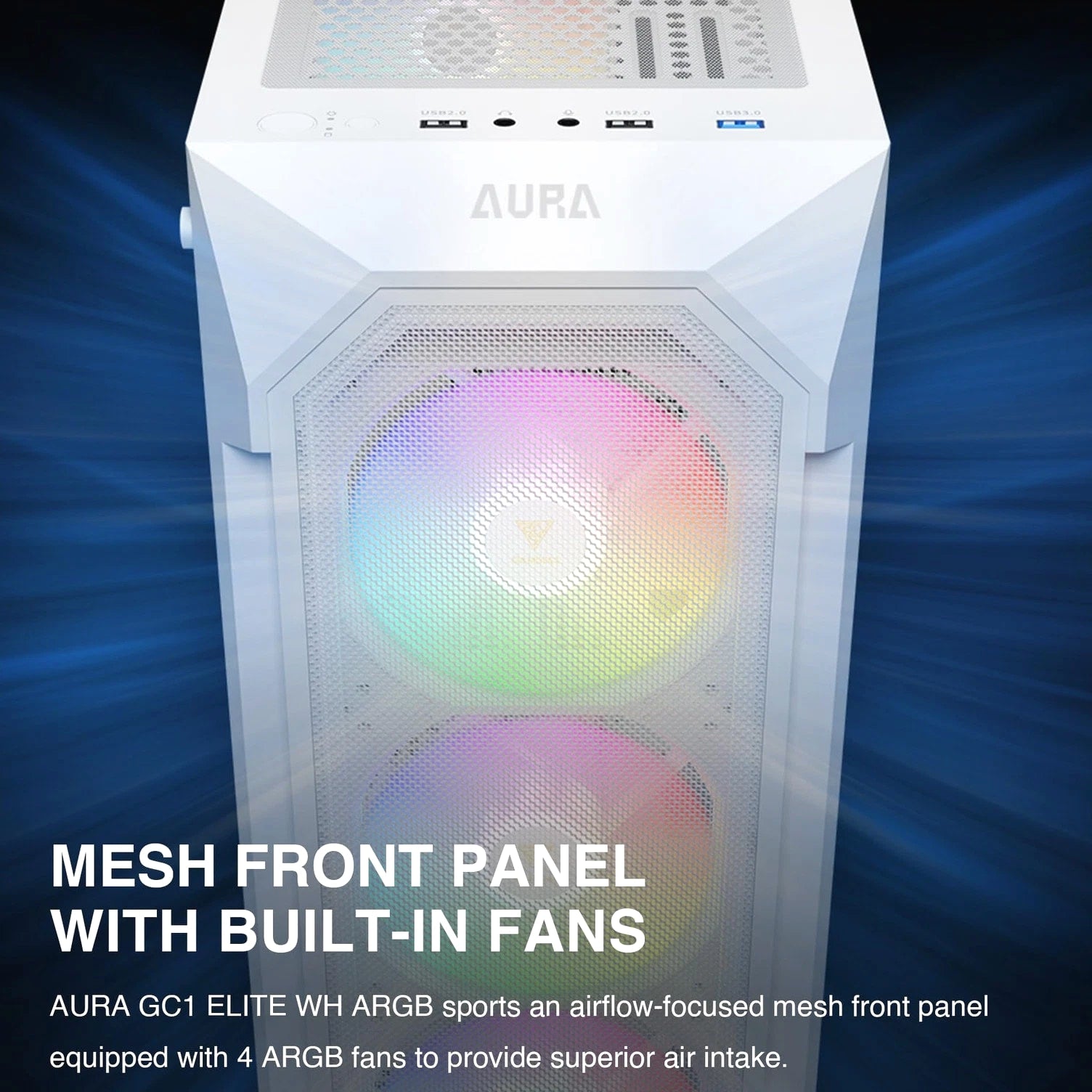 ATX Mid Tower Gaming PC Case with Tempered Glass and 4x 120mm Fans