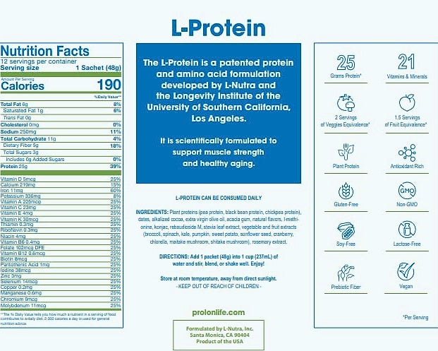 Prolon Longevity Plant Based Protein Powder, 25g per serving