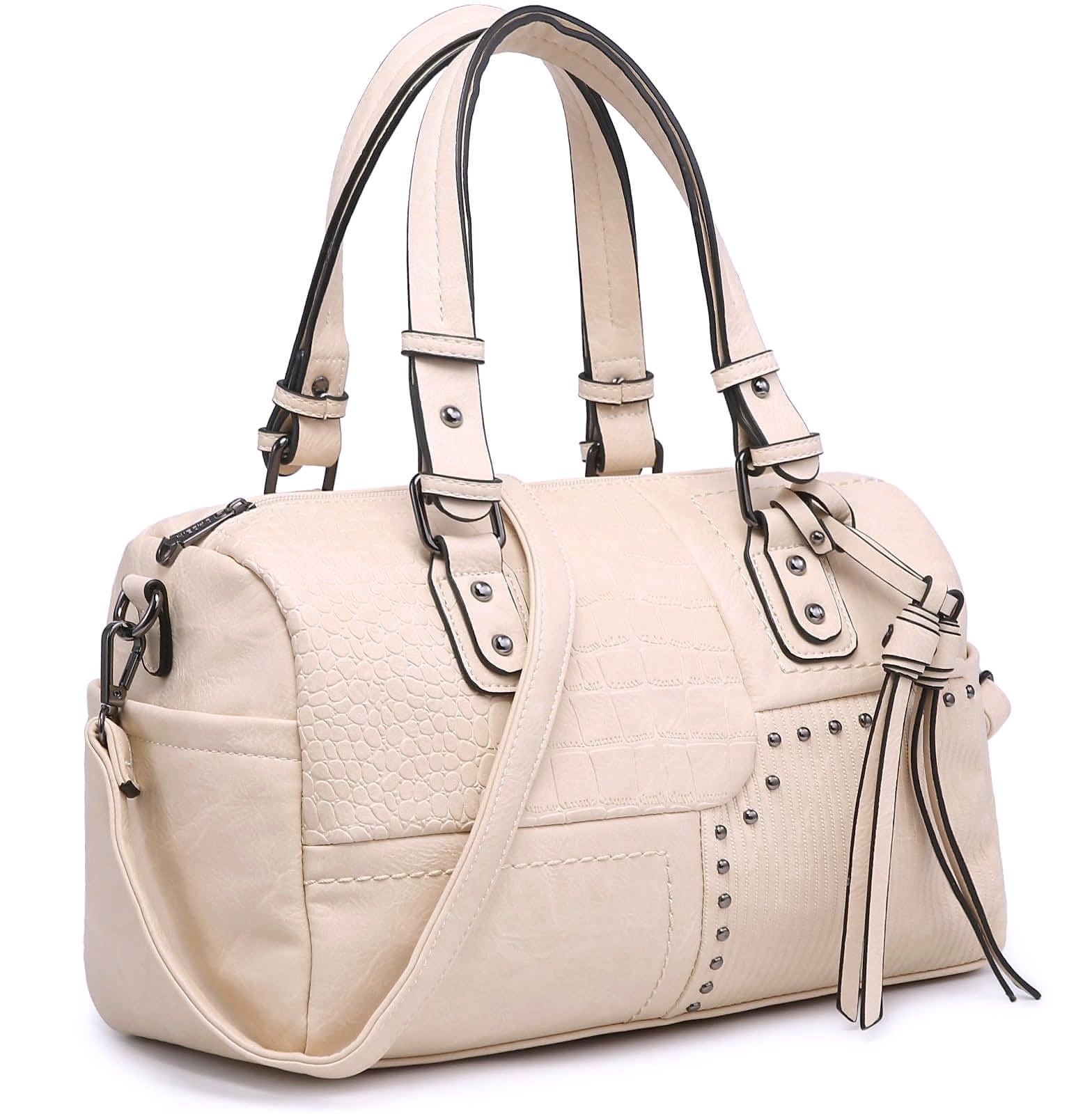 Dasein Women's Vegan Leather Barrel Bag Hobo Tote