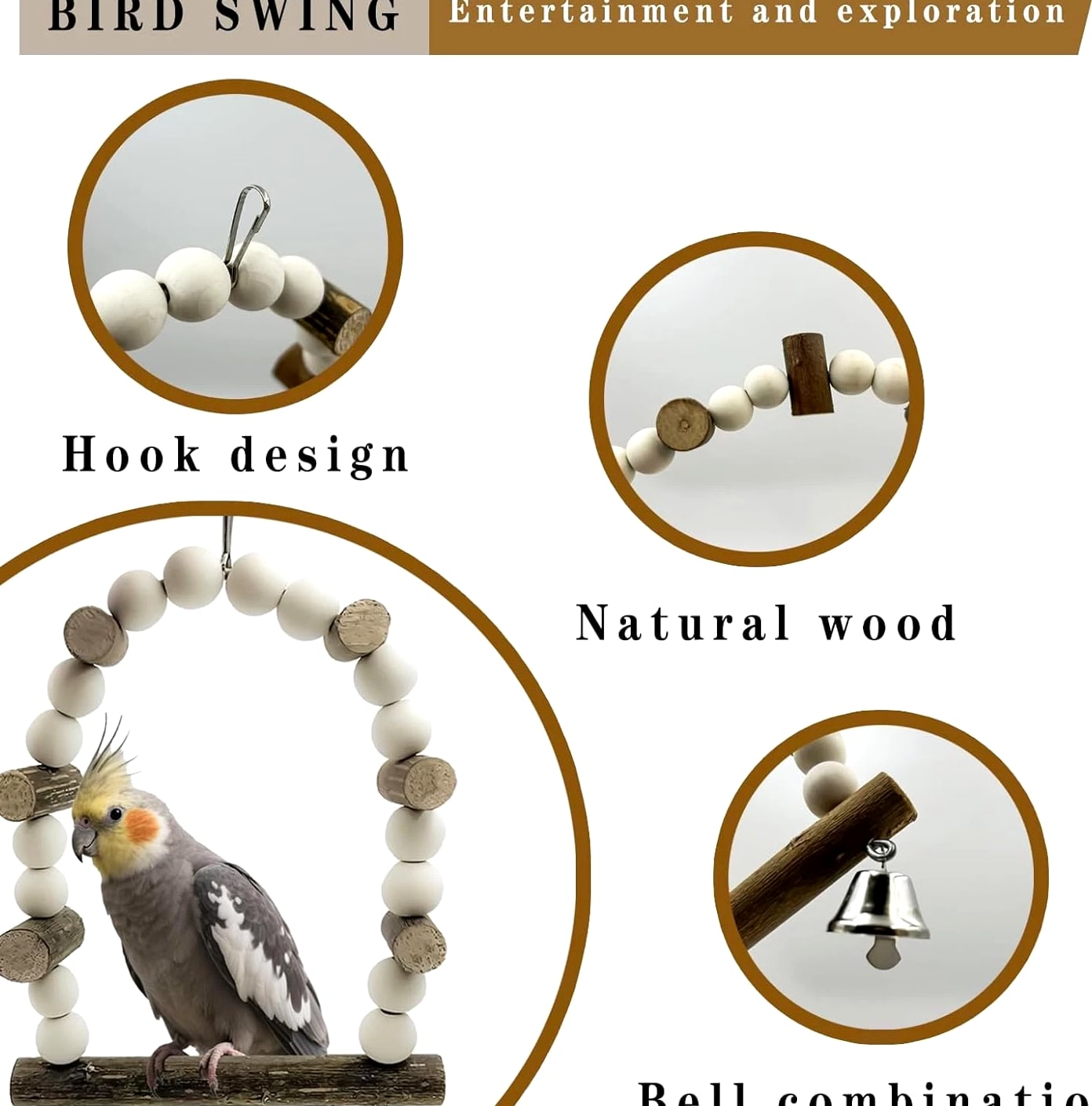 5Pcs Natural Wooden Bird Perch Set – Parrot Perch Toys, Bird Cage Perches, Cage