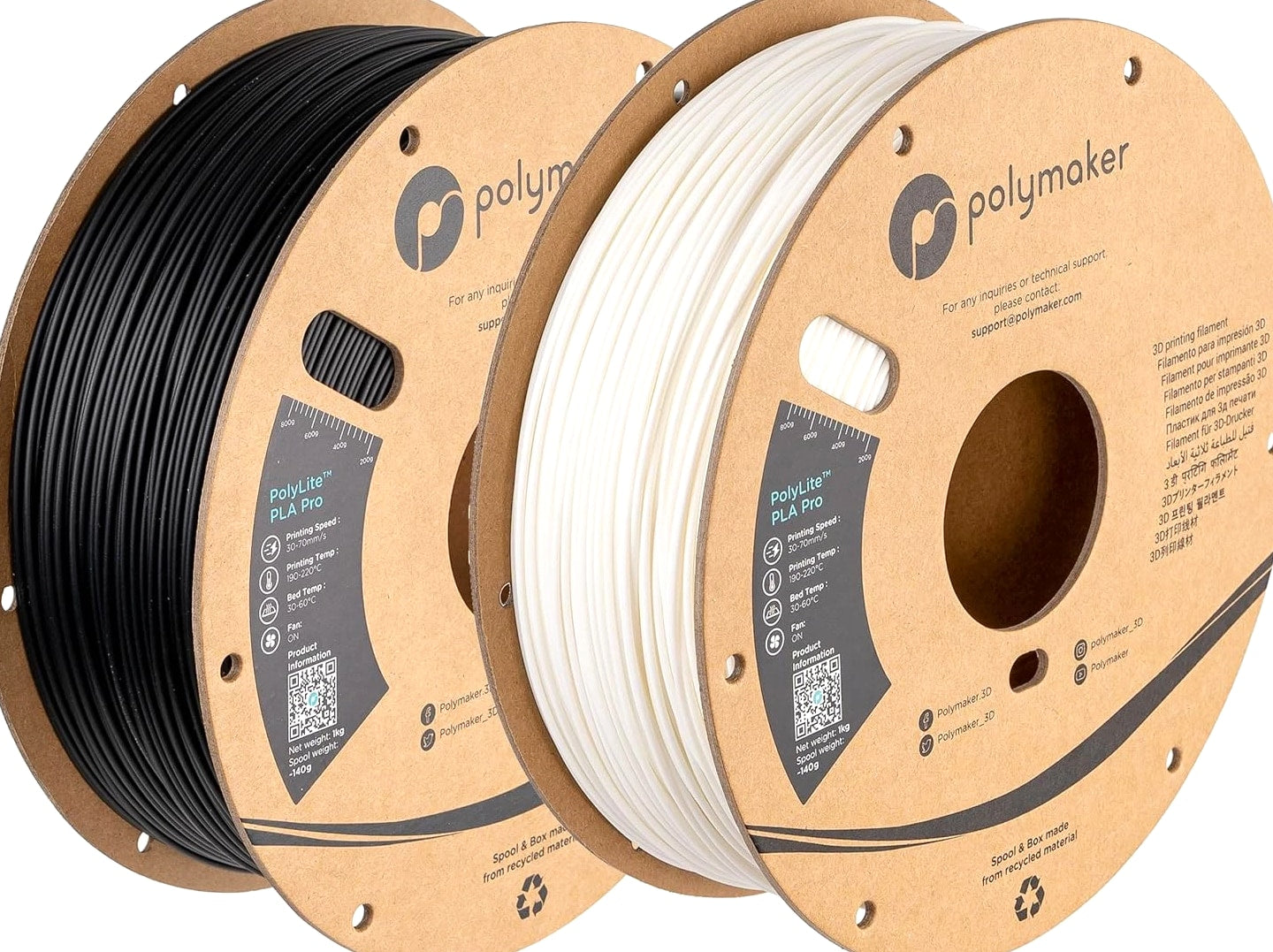 PLA PRO Filament 1.75mm 2kg, Tough & High Rigidity Black*1 White*1 3D Printing