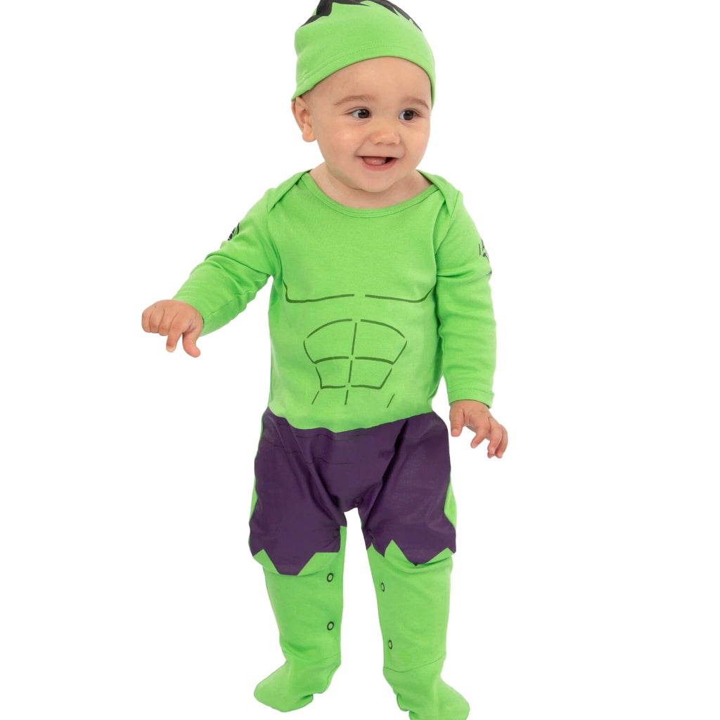 Marvel Baby Sleepsuit And Hat | The Incredible Hulk Baby Pyjamas | Baby PJs