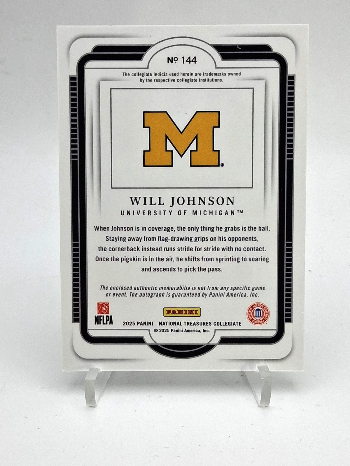 Will Johnson 2025 National Treasure Collegiate RC Bowl Patch /39 On Card Auto **