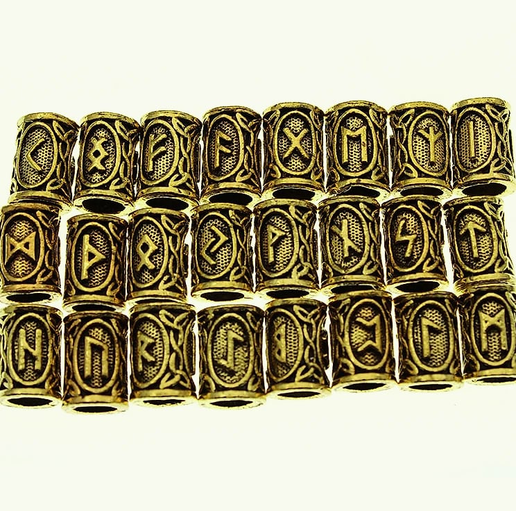 Viking Runes Beard Beads 24pc Set Tiwaz Tyr Sol Charms