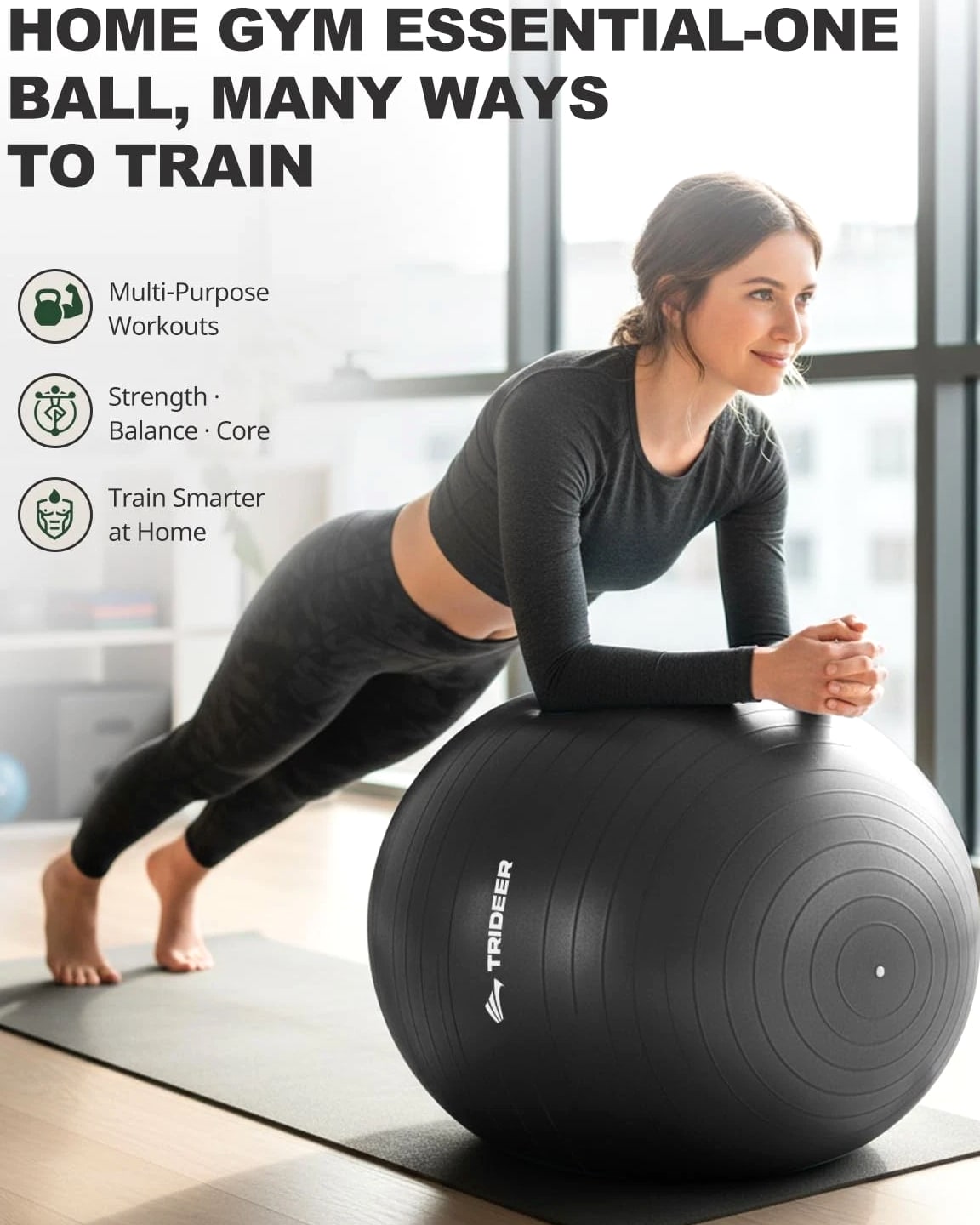 Trideer Exercise Ball for Yoga, Pilates & Fitness – Stability Ball Equipment for