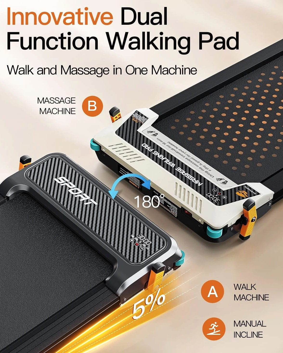 AKLUER Walking Pad with Incline Dual-Sided 2 in 1 Under Desk Treadmill - 330LBs