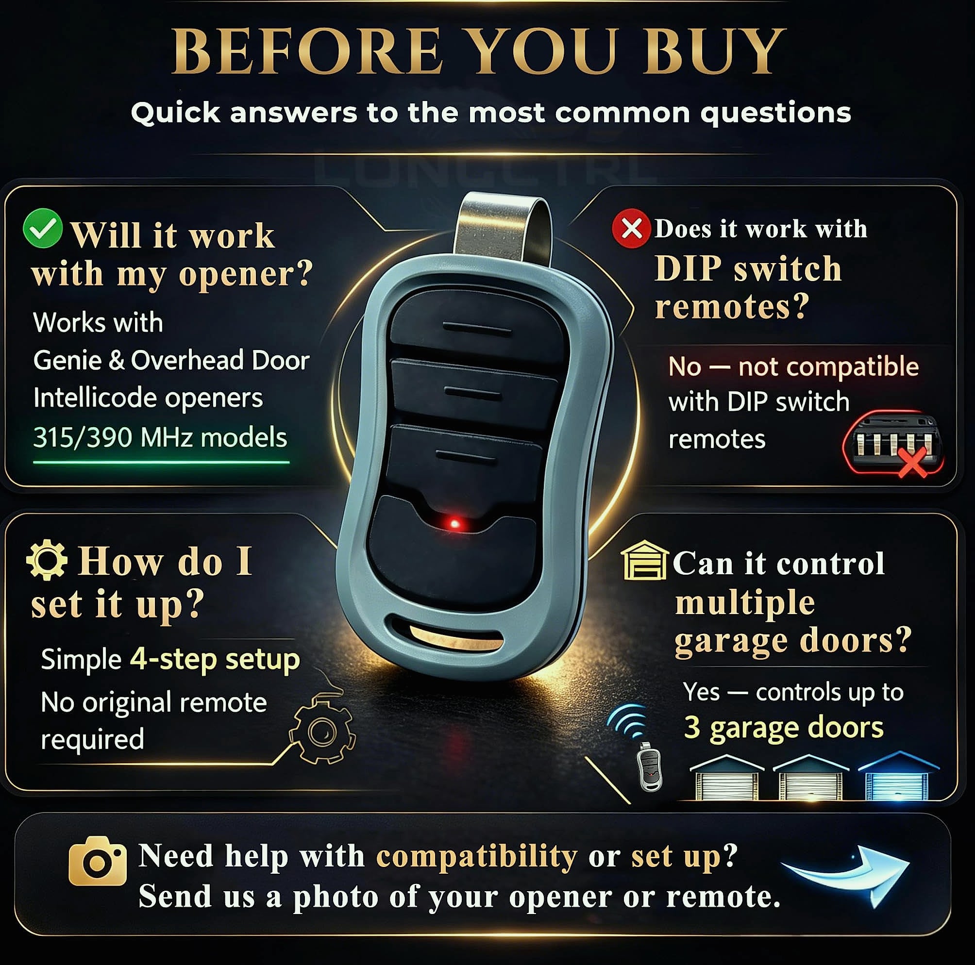 LongCtrl Genie G3T-R G3T-BX Garage Door Remote Replacement