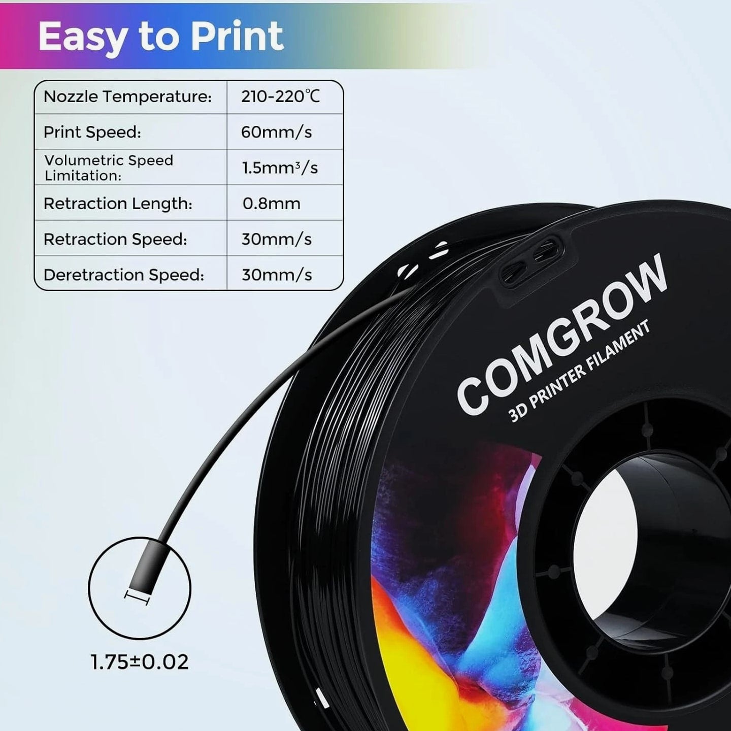 TPU Filament 1.75mm, 95A Soft Flexible 3D Printer Filament - Black 1kg