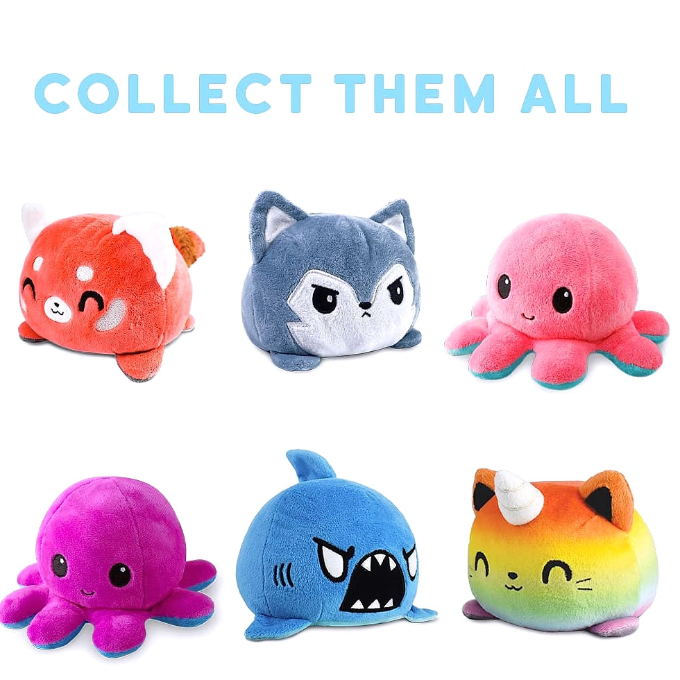 TeeTurtle Reversible Octopus Plushie 4-Inch Pink Aqua Flip Toy
