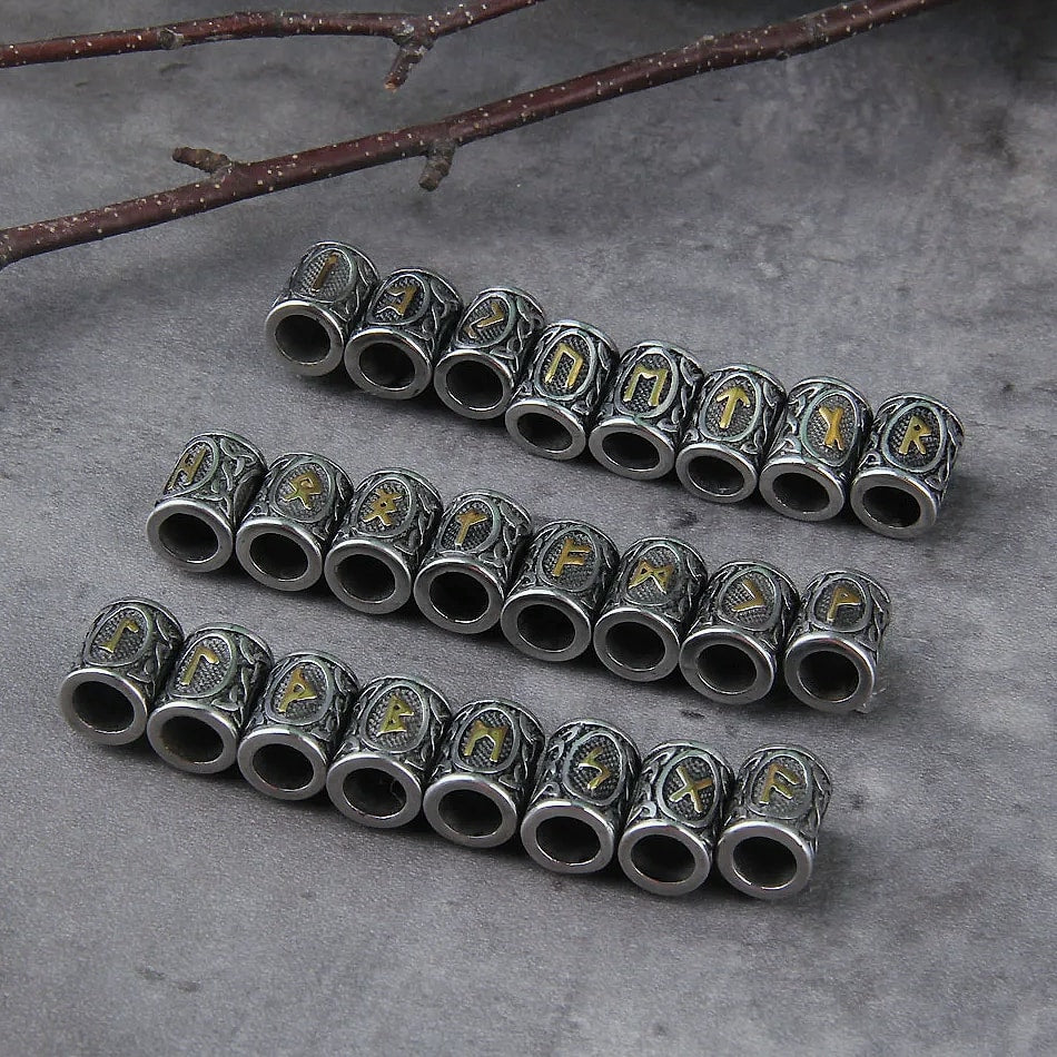 Vikings Jewelry Stainless Steel Rune Beads 24-Piece Set