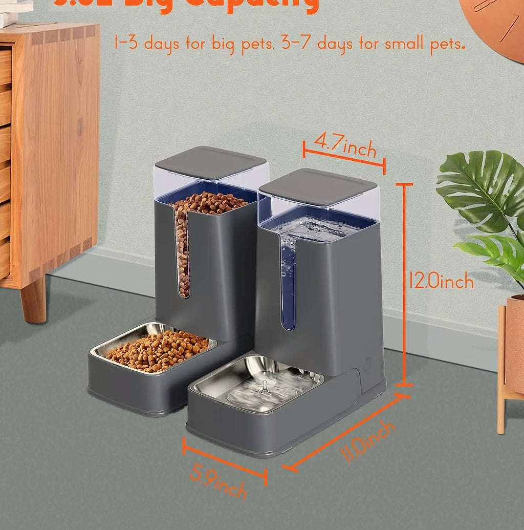 Automatic Pet Feeder and Water Dispenser Set with Stainless Steel Bowls
