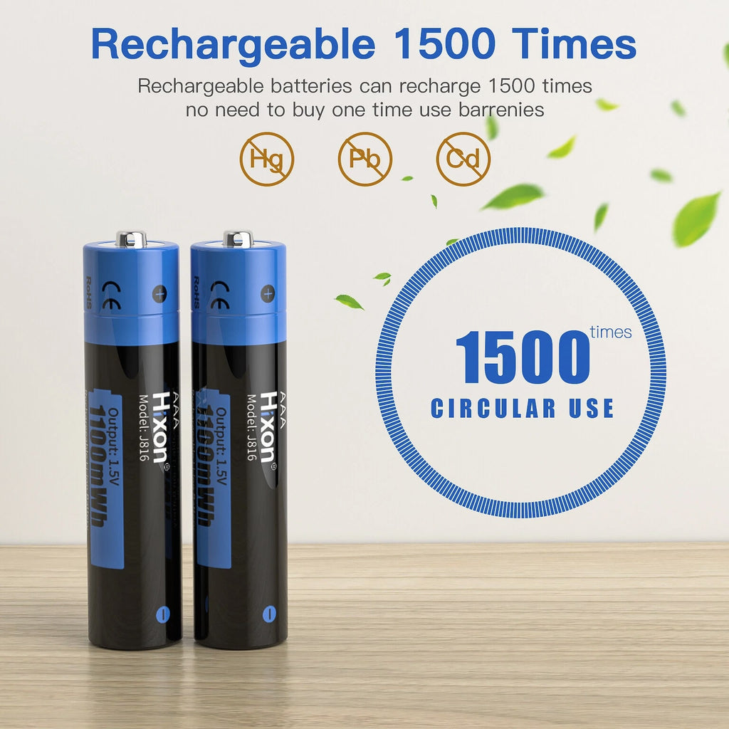 1100mWh Hixon AAA 1.5V Lithium Rechargeable Batteries &Charger High Quality LOT