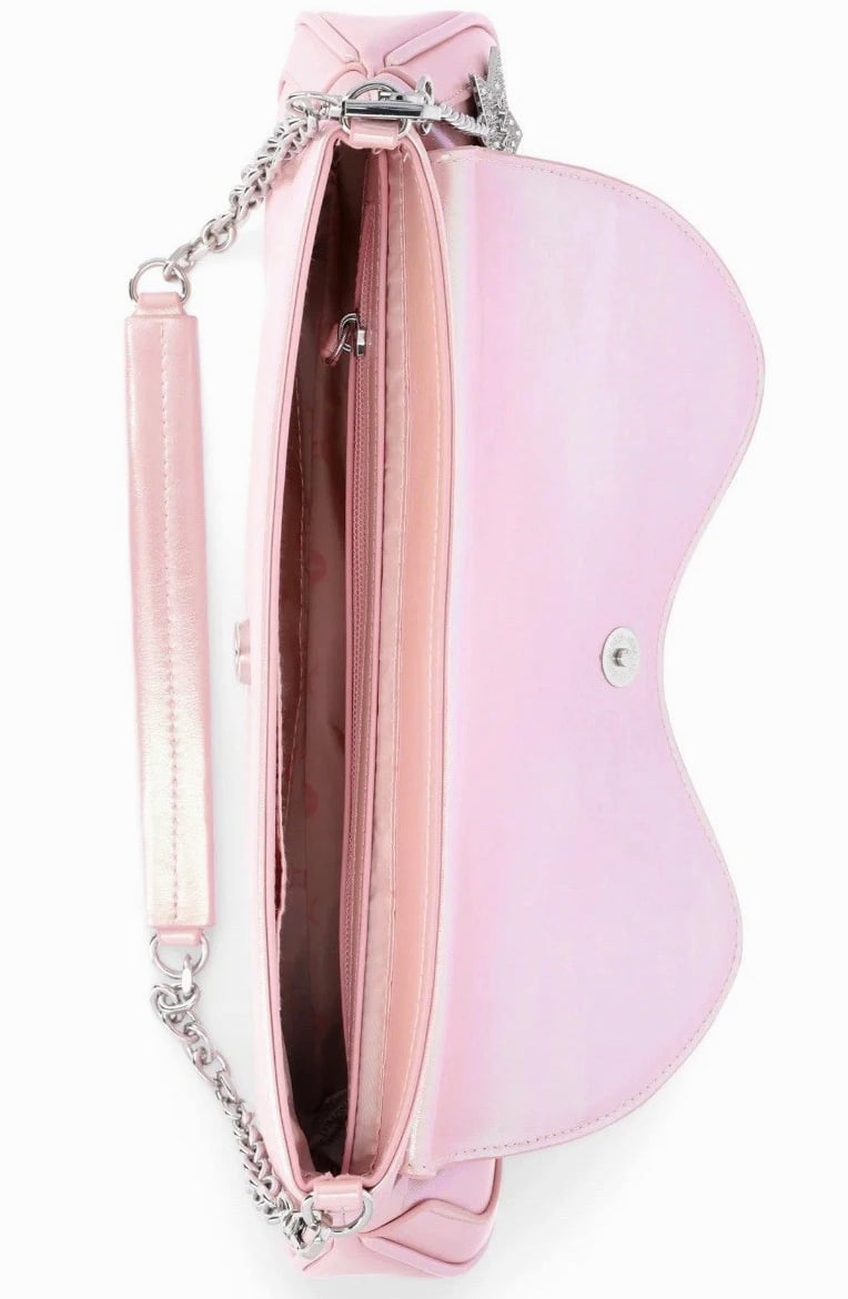 Paris Hilton Womens Rider Large Shoulder Baguette Bag Pink Purse Shiny Metallic