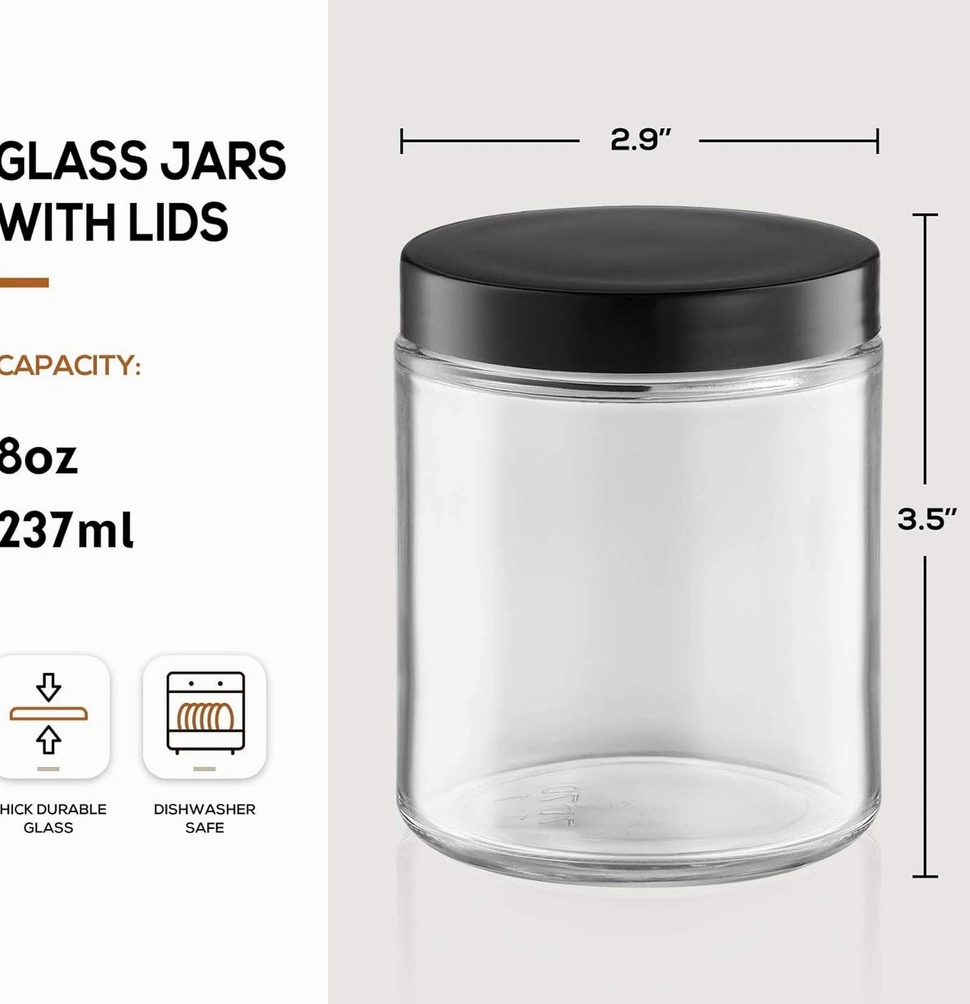 12 Pack 8 OZ Clear Candle Jars For Making Candle, Thick Glass Jars with Metal & Plastic Lids