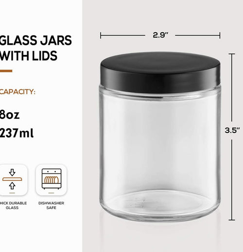 12 Pack 8 OZ Clear Candle Jars For Making Candle, Thick Glass Jars with Metal & Plastic Lids