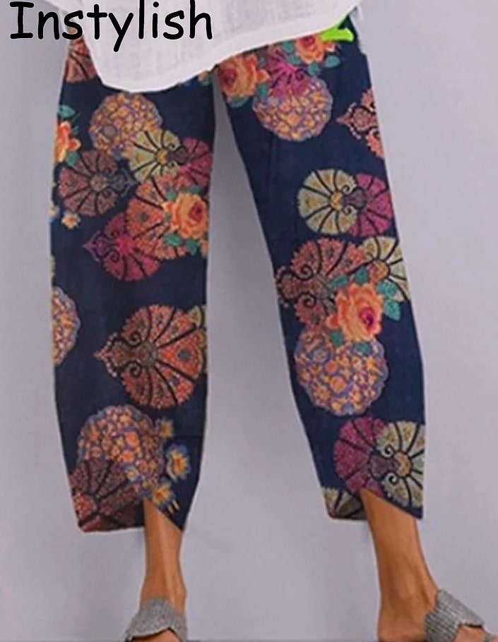 INSTYLISH Vintage Cotton Linen Harem Pants High Waist