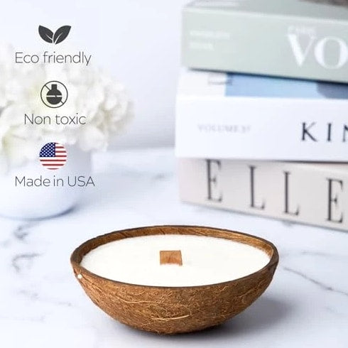 Scented Candles Clearance | Coconut Shell Soy Wax Candle with Wooden Wick | Home Décor