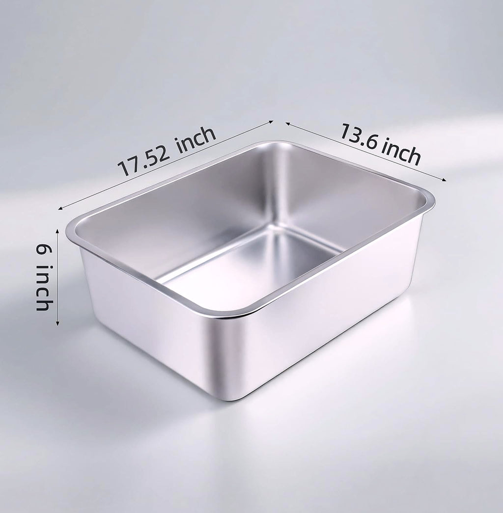 LOPYK Stainless Steel Cat Litter Box, Large 17.7" High-Sided Pan