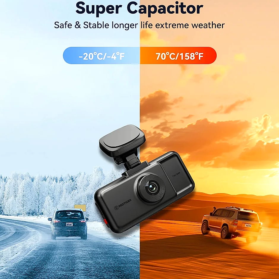 Redtiger A6 4K Dash Cam with GPS and 3-Camera System