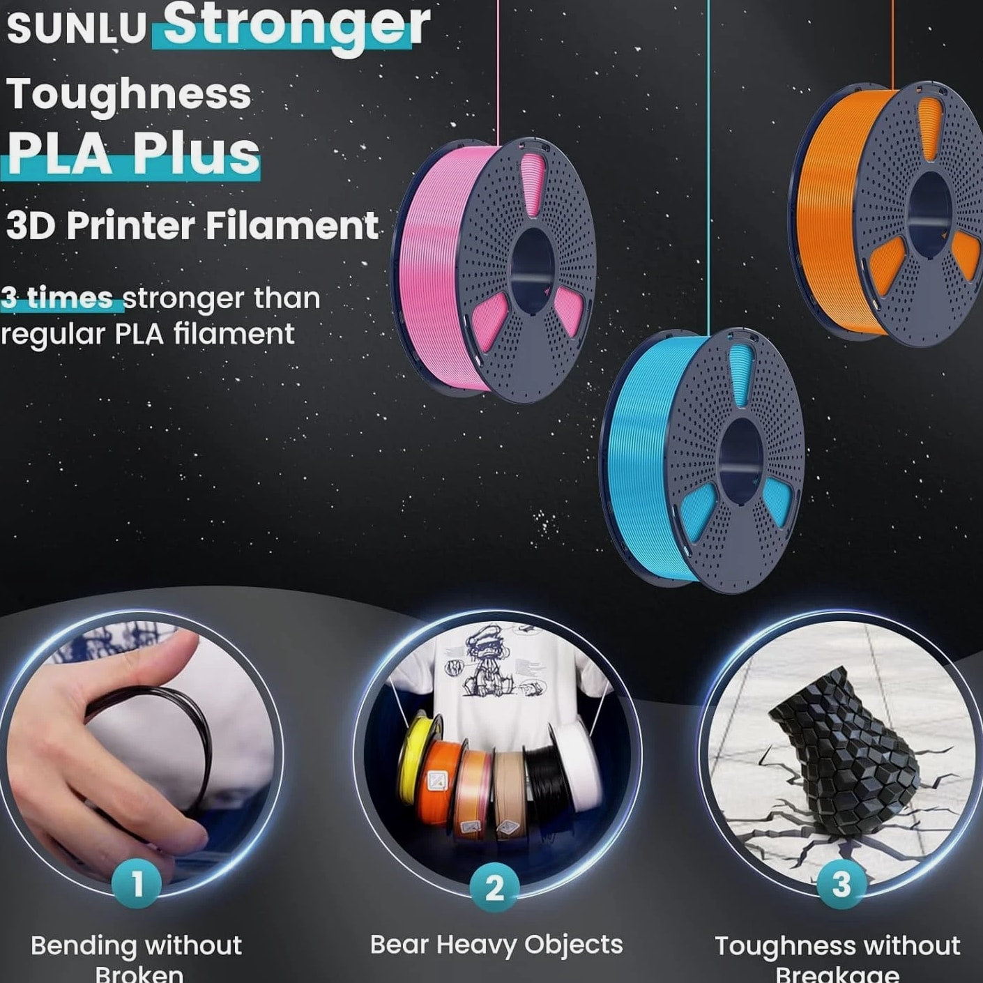 【BUY 10 PAY 6】SUNLU 1.75mm PLA Plus 3D Printer Filament PLAPLUS Toughness 1KG Spool