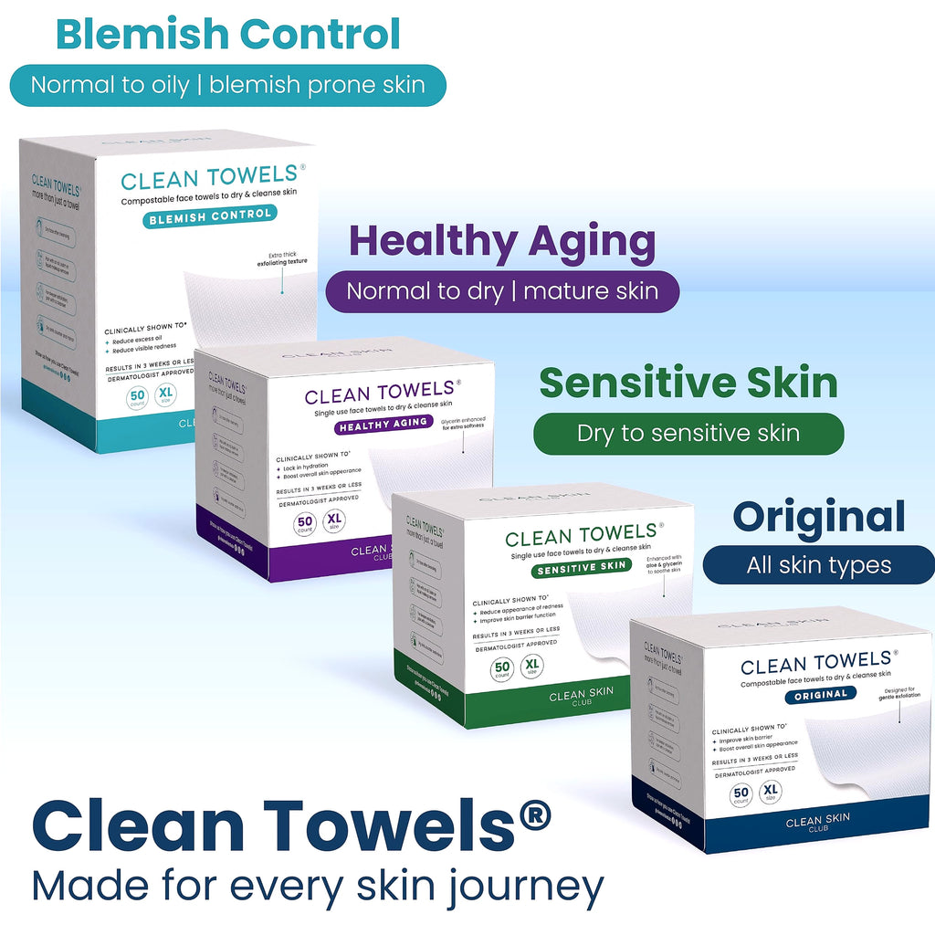 Clean Skin Club Clean Towels XL, 50 Count Disposable Face Wipes