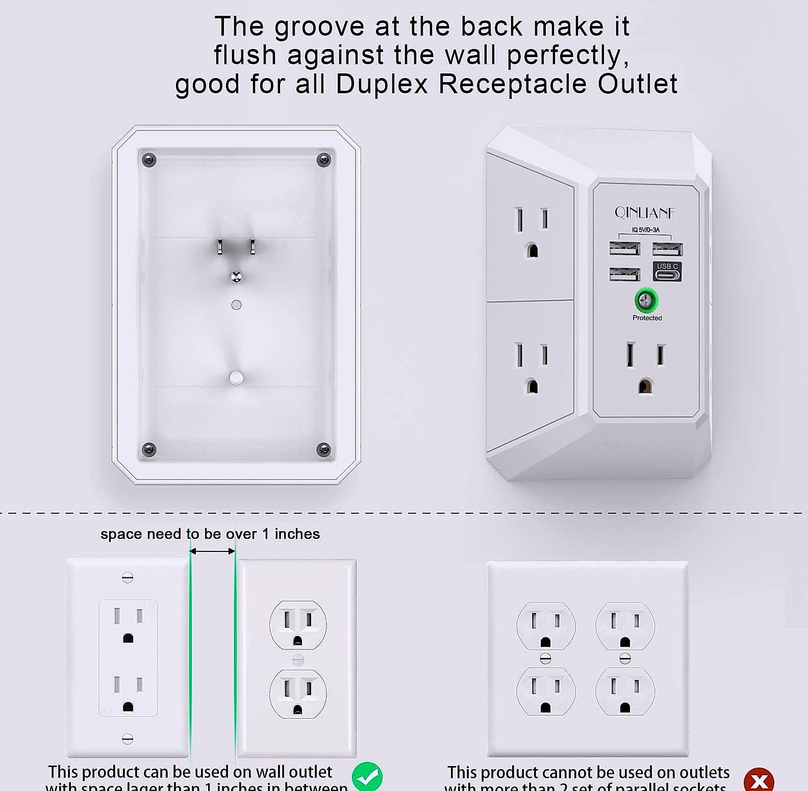 QINLIANF 5 Outlet Wall Charger with 4 USB Ports